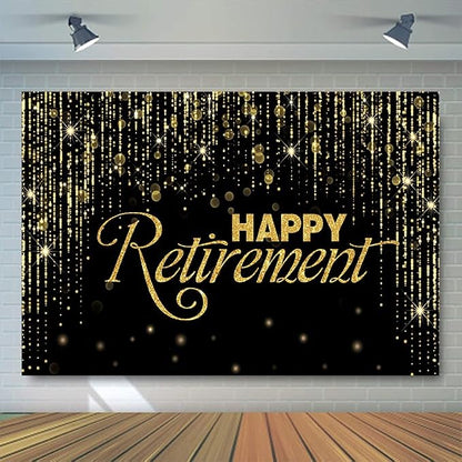 Happy Retirement Backdrop with 70.8"X43.3"，Large Happy Retirement Banner by LOONELOSEASONALDECORATIONS