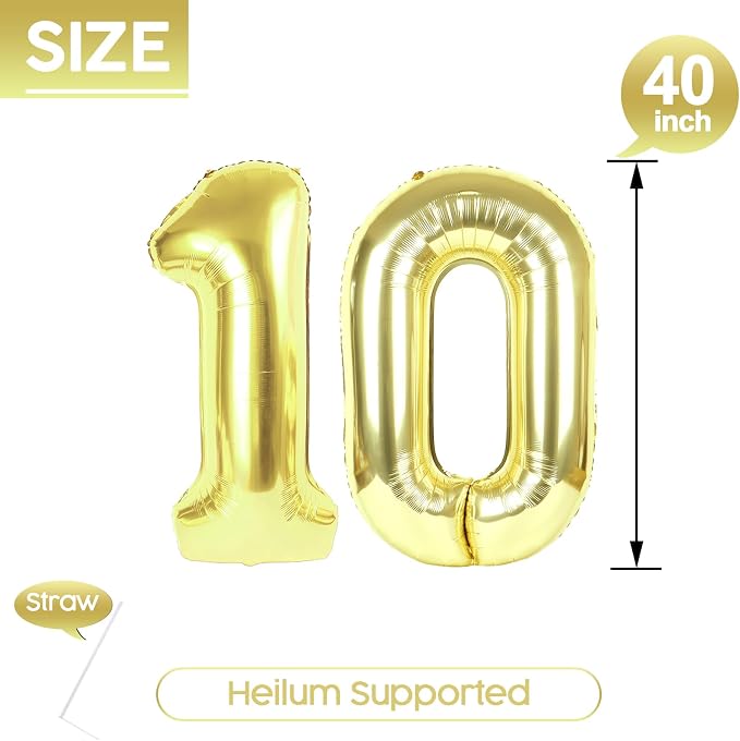 10 Balloon - Champagne Gold Birthday Number Balloons, 40 Inch Decorations | - Image 5