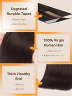 DOORES Tape-in Hair Extensions, Light Dark Brown 12 Inch 20g 10pcs, Remy Human Hair, Straight, Seamless, Skin Weft