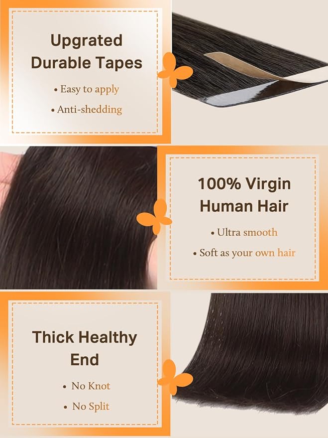 DOORES Tape In Hair Extensions, Real Human Hair, Light Dark Brown, 22 Inch, 100g, 40pcs, Remy Straight, Seamless
