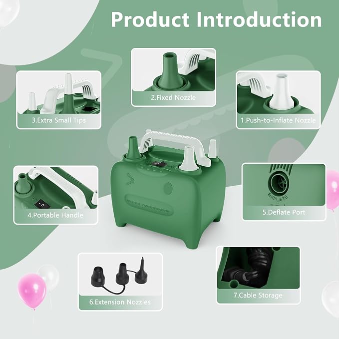 OWill Balloon Pump Electric, Portable Dual Nozzle Balloons Air Pump Electric - Image 2