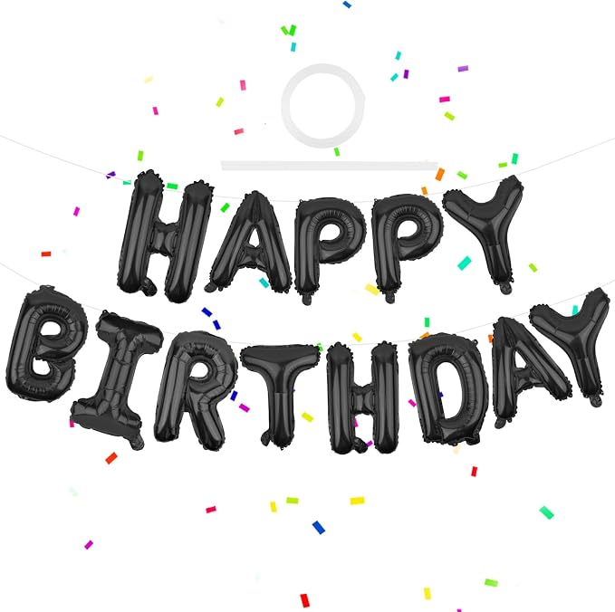Happy Birthday Balloons Banner Black 16 Inch Mylar Foil Letters by WESTGO