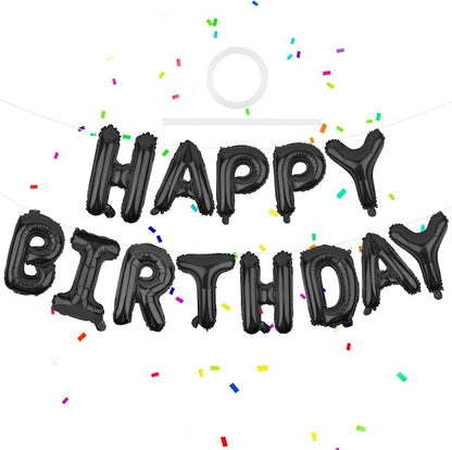 Happy Birthday Balloons Banner Black 16 Inch Mylar Foil Letters by WESTGO