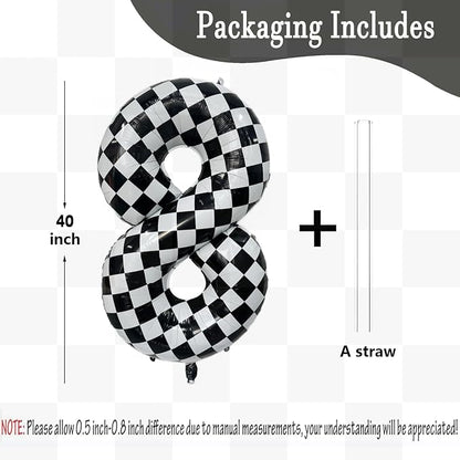 40 Inch Checkered Number Balloon 8 Black and White Number 8 Balloon Foil Helium - Image 2