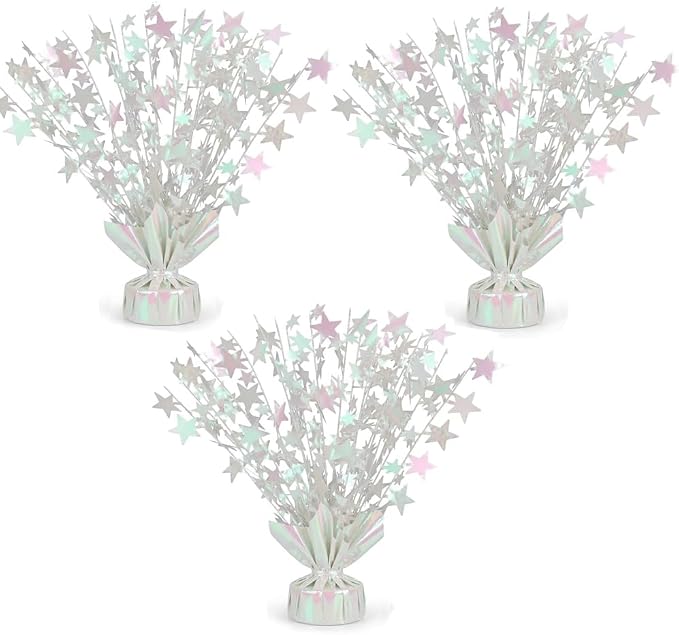 PMU 3 Pack Bursting Star Metallic Foil Spray Centerpiece- Opal Iridescent by PMU
