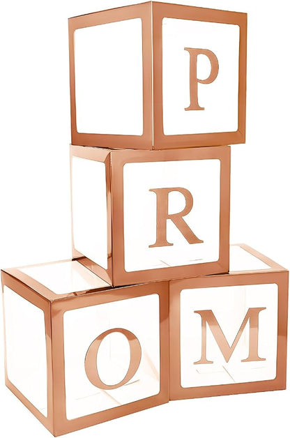 4 Pcs Prom Boxes with Letters 11.8 x 11.8 x 11.8 Inch Clear Balloon Boxes by Trandraft