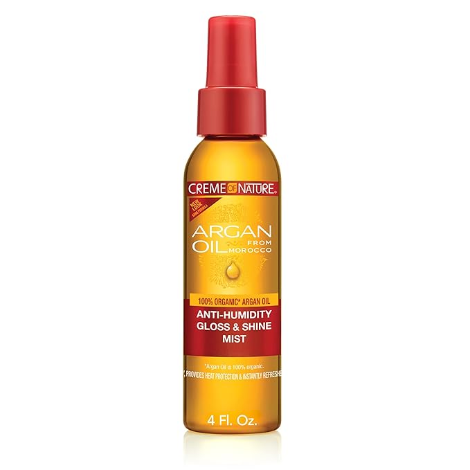 Creme of Nature Anti-Humidity Gloss & Shine Mist, Lightweight Frizz Control and Heat Protection with 100% Organic Argan Oil, Stocking Stuffer for Her, 4 oz