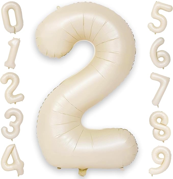 40 Inch Balloon Number 2 Beige, Large Foil Cream Number Balloons Set 0-9 by KAINSY