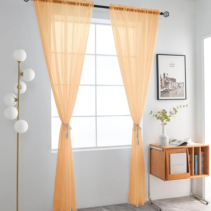 SpaceDresser Beige Sheer Curtains 4 Panels Rod Pocket Semi-Sheer Curtain 45 - Image 3