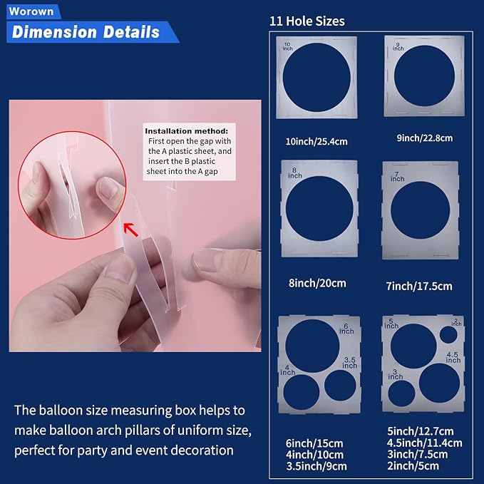 Worown 11 Holes White Collapsible Plastic Balloon Sizer Cube Box, 2-10 Inch - Image 5