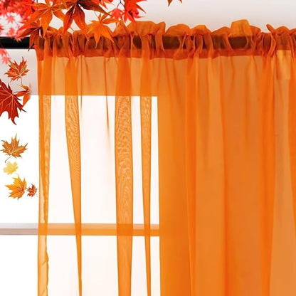 SpaceDresser Basic Rod Pocket Sheer Voile Window Curtain Panels Orange 2 Panels - Image 2