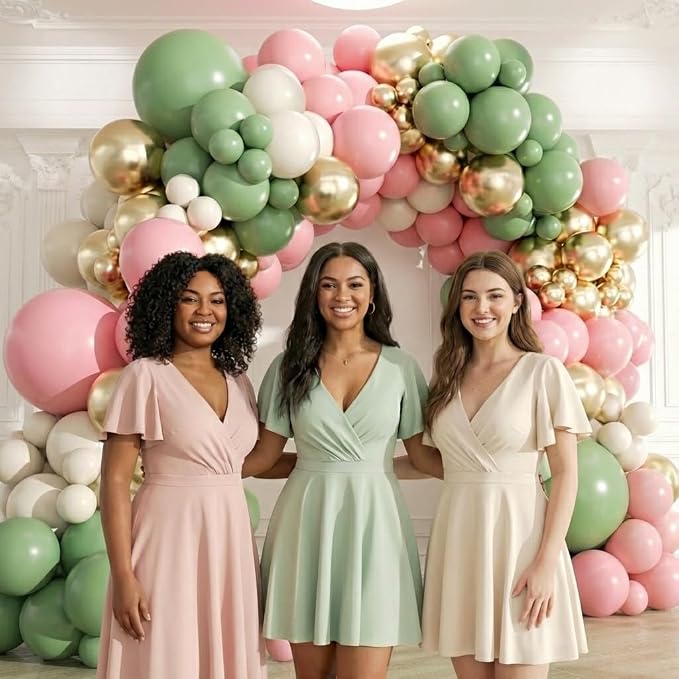 Pink and Green Balloons Arch Kit -153Pcs Sage Green and Pink White Sand Gold - Image 4