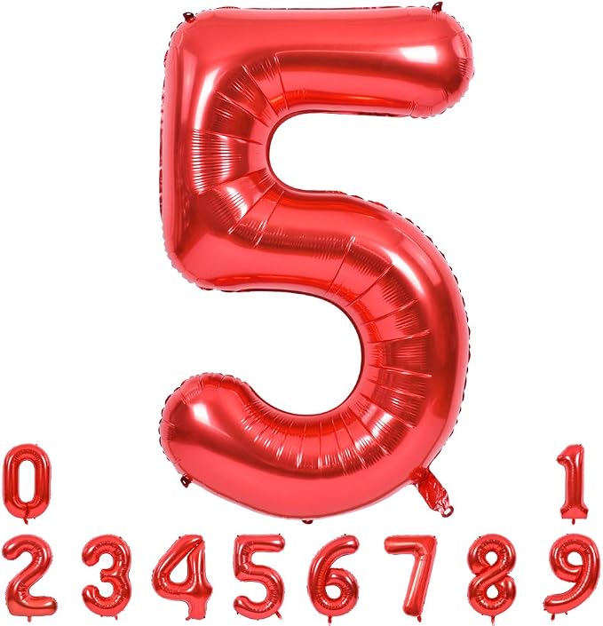 TONIFUL 40 Inch Red Number 5 Balloons Large Foil 5th Birthday Decorations | Red by TONIFUL