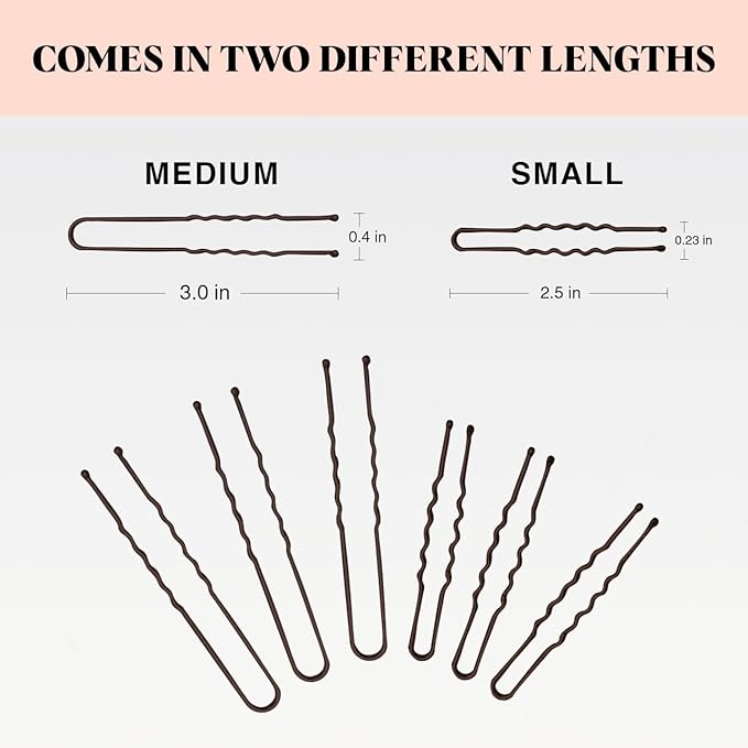 Kitsch U Shaped Hair Pins for Girls, Teens & Women | Hairpin Perfect for Updos, Ballet Buns & Wig Styling | Ideal Gifts for Women - 3 Inches & 2.5 Inches, Brown, 18Pcs
