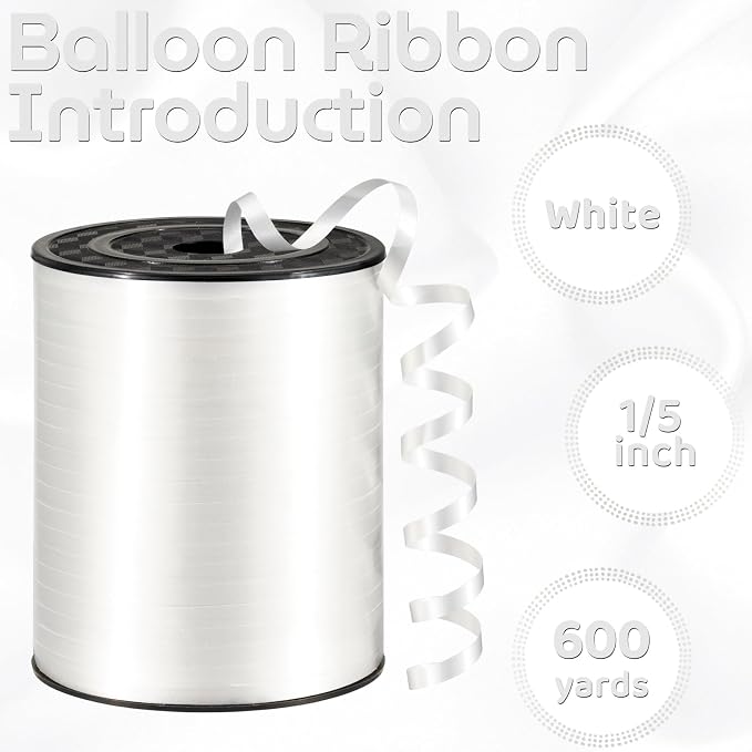 600 Yards White Curling Ribbon for Gift Wrapping 1/5 Inch Balloon String White - Image 2