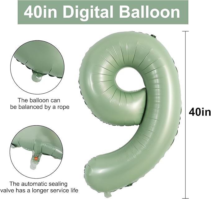 TONIFUL 40 Inch Sage Green Large Number 9 Balloon - Image 2