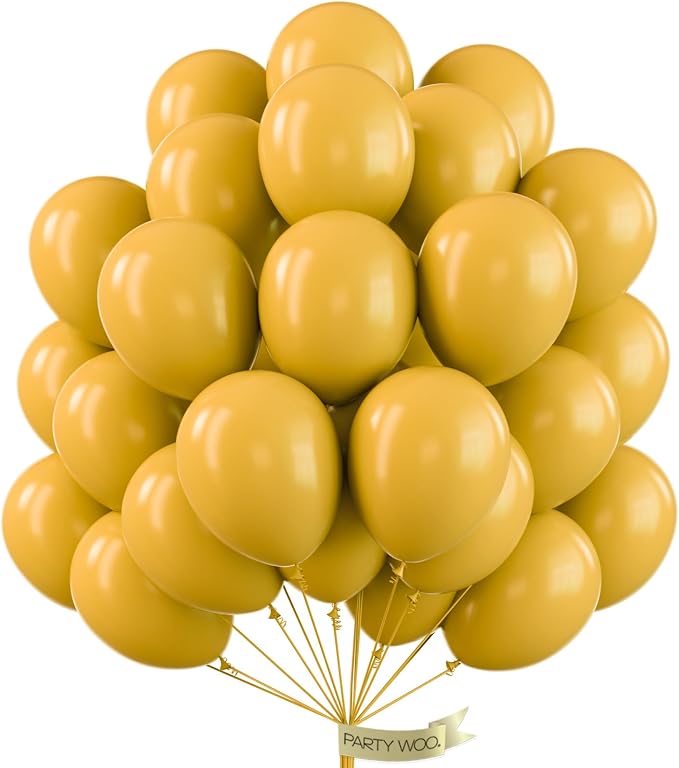 PartyWoo Mustard Yellow fall Latex Helium Birthday Balloons 50pcs | 12 Inch by PartyWoo