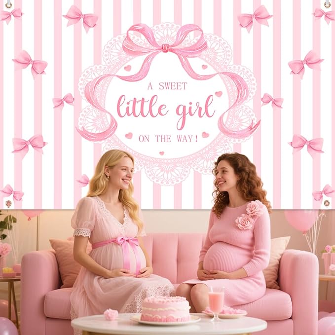 AIBIIN A Sweet Little Girl is on The Way Photography Background Pink Bow Girls - Image 3