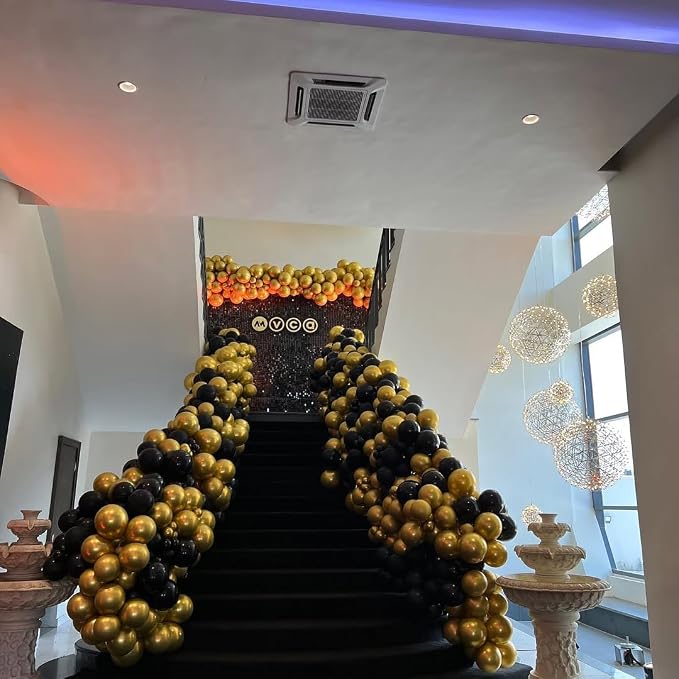 KBZVNAF Black and Gold Latex Balloons 60 Pack 12 inch | Black Metallic Gold - Image 3