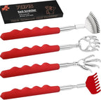4 Pcs Different Back Scratcher Extendable Back Massager Tool with 吃, Metal Portable Telescoping Back Scratcher with Beautiful Box, Gifts for Men Women Stocking Stuffers (Red)