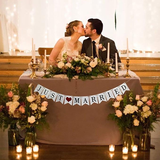 Vintage Just Married Banner Wedding Bunting Photo Booth Props Signs Garland - Image 4
