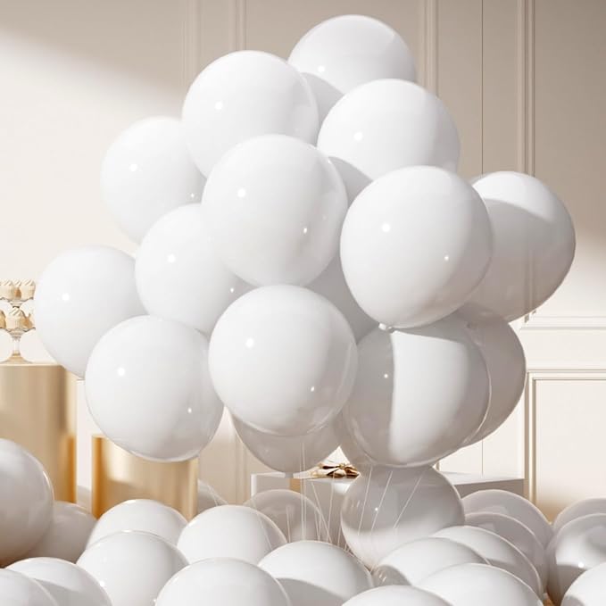 AULE 50Pcs Latex 12 Inch White Latex Balloons | Helium Happy Birthday by AULE