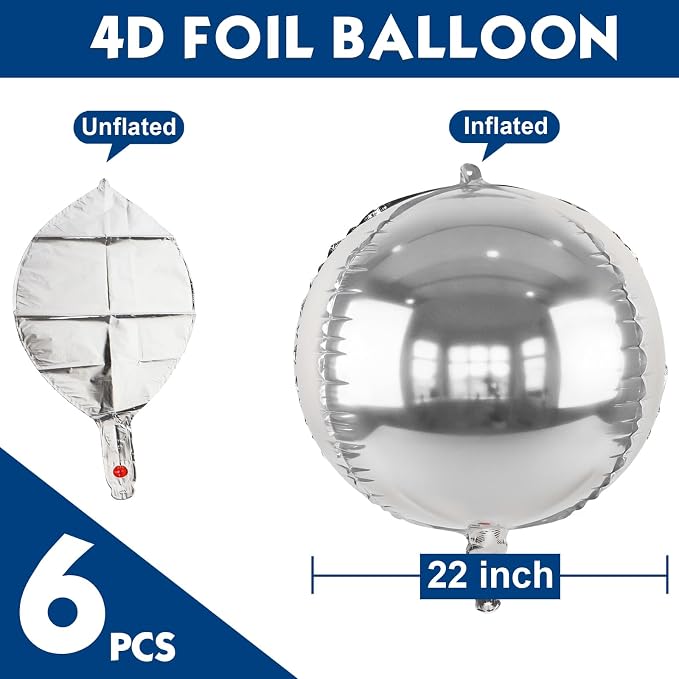 6pcs Silver Foil Balloons 22inch Round Balloons - Image 3