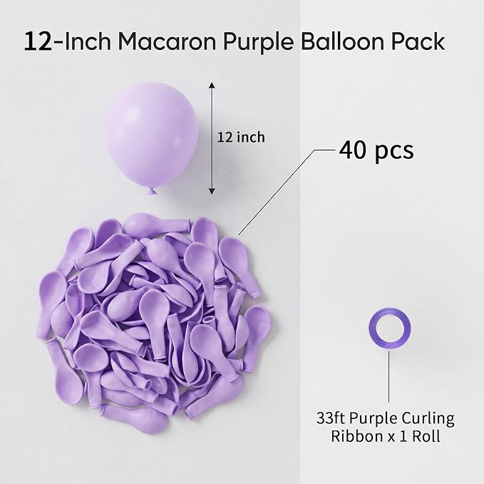 40pcs 12 Inch Pastel Purple Balloons, Matte Macaron Lavender Lilac Balloons | - Image 2