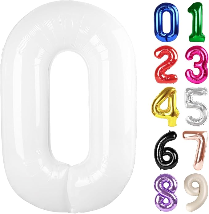 0 Balloon - White Birthday Number Balloons, 40 Inch Decorations Men Women | by ALPHADELTAPI