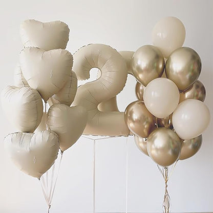 Cream White Heart Balloons, 18Inch Beige Helium Polyester Film Balloon - Image 6