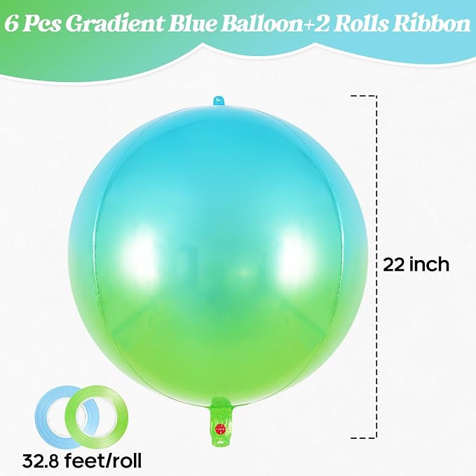 Metallic Gradient Blue Balloons, 22 Inch Large Sphere Round Balloons - Image 2