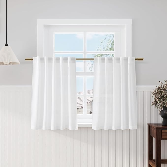 White Linen Curtains 40 Inch Length by Nanspring