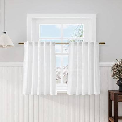 White Linen Curtains 40 Inch Length by Nanspring