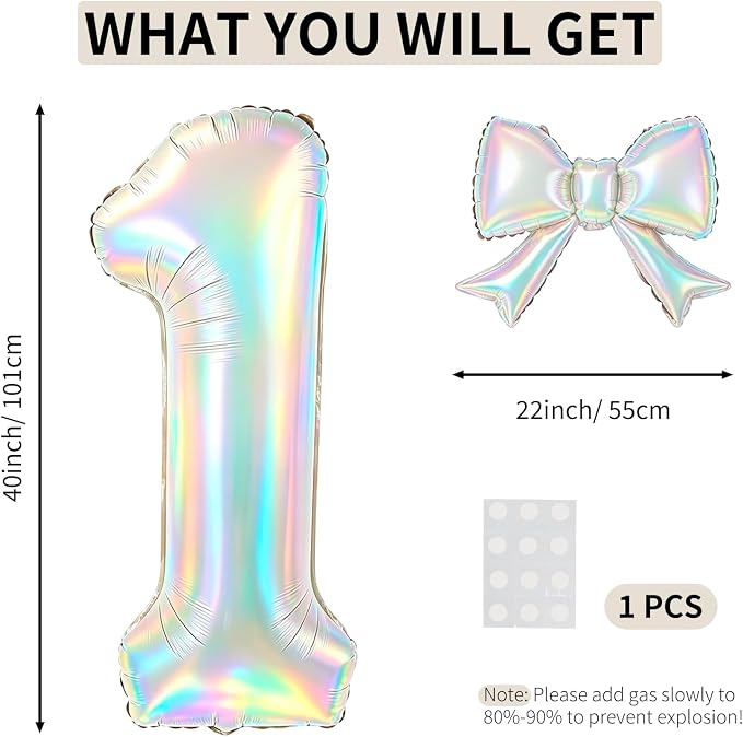 40 Inch Number 1 Balloon with Bow, Coquette Aesthetic Foil Balloon - Image 2
