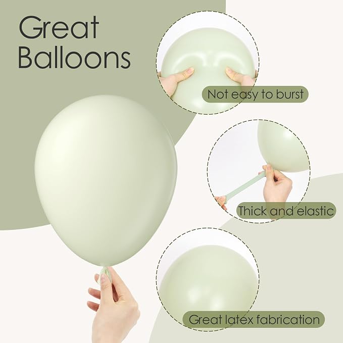 Awenztech 122pcs Sage Green Latex Balloons in 18 12 10 5 inches | Wedding - Image 3