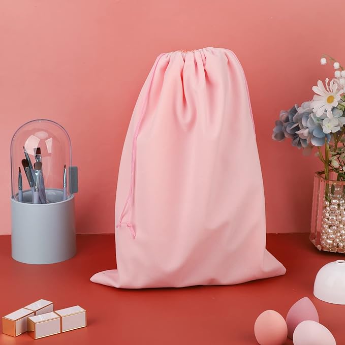 Satin Flannel Storage Bag, Segbeauty 11.8*15.7in Large Velvet Drawstring Pocket Sundries Storage Sack Sports Equipment Bag for Diffuser Hair Dryer Accessory Curling Iron Hair Straightener Clothes Pink