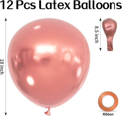 18 Inch Metallic Rose Gold Balloons 12 Pack Big Balloons Thick Latex Chrome - Image 2