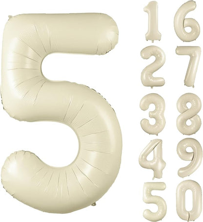 40 inch Cream White Number Balloon Giant Foil Helium Balloons Beige Number 5 by Yeodong