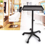 Aluminium Salon Instrument Tray, Height Adjustable Trolley Cart Tray Station on Wheels for Salon Tattoo Spa Beauty Service Holder Tool Storage (Black, With Accessory Caddy)