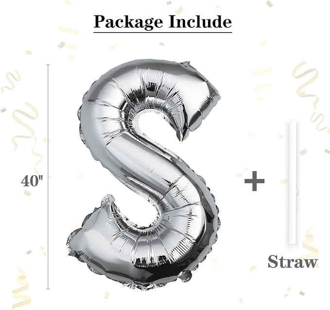 40 inch Silver Letter S Balloon, Big Size Alphabet Foil Mylar Helium Balloons - Image 2