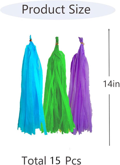 We Moment Blue Green Purple Tissue Paper Tassels Party Tassel Garland Banner - Image 2