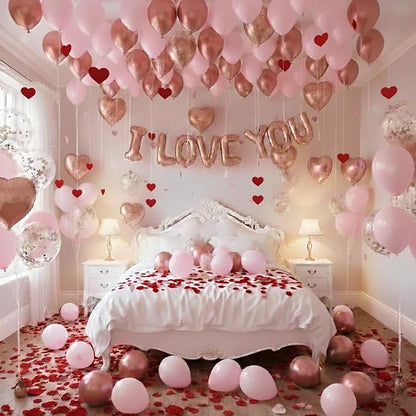 Valentines Day Balloons Garland Arch Kit, Rose Gold Pink Heart I love You - Image 3
