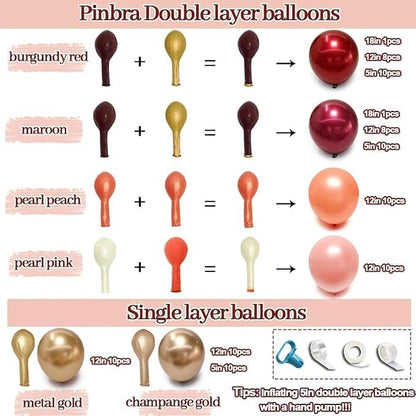 Burgundy Pink Balloon Arch Double Stuffed Dark Red Pink Gold Pearl Balloons - Image 3