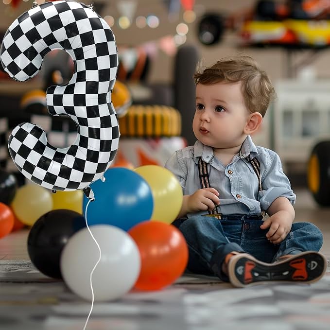 42 Inch Checkered Number Balloon 8, 8th Race Car Flag Birthday Party Supplies - Image 4