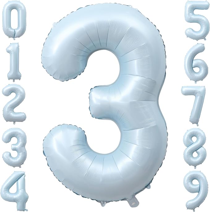 Light Blue Number 3 Balloon for 3th Anniversary Birthday Decor 40 Inch Foil | by TNCDJKPA
