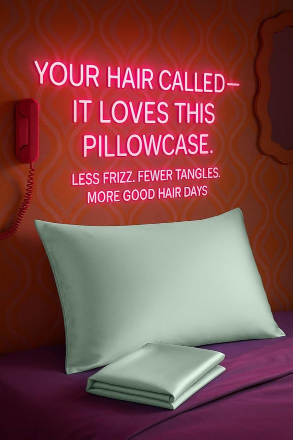 BLISSFORD Satin Pillowcase with Zipper, for Hair and Skin Care, Feels Soft and Cool Like a Silk Pillowcase, Satin Pillow Cases 2 Pack, Slik Pillow Cover, Mint - King Size, Set of 2