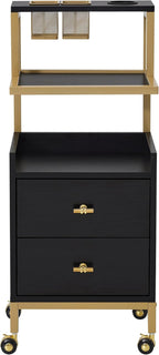 BarberPub Rolling Salon Cart with Storage Drawers, Barber Trolley with Metal Tool Holder & Basket, Beauty Salon Equipment for Hair Stylist 2084 (Black)