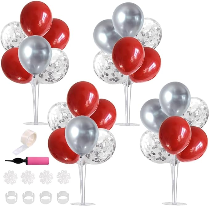 TONIFUL 4 Set Red Sliver Balloon Stand Balloon Centerpieces by TONIFUL