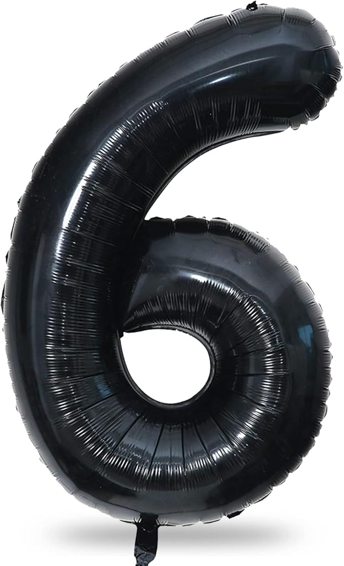 Black Balloon Number 6, 40 Inch Large Self Inflating Foil Number Balloons 0-9 by Lingqiang