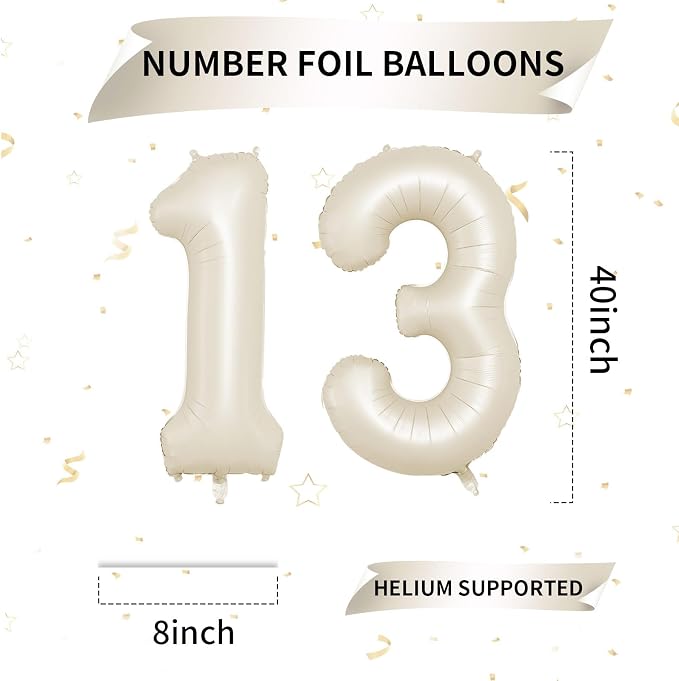 Biapian 40 Inch Cream Number 13 Balloon, 13th Birthday Balloons, Big Digital 13 - Image 2